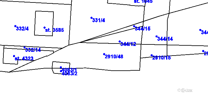 Parcela st. 2910/48 v KÚ Rokycany, Katastrální mapa