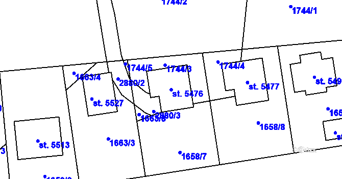 Parcela st. 5476 v KÚ Rokycany, Katastrální mapa