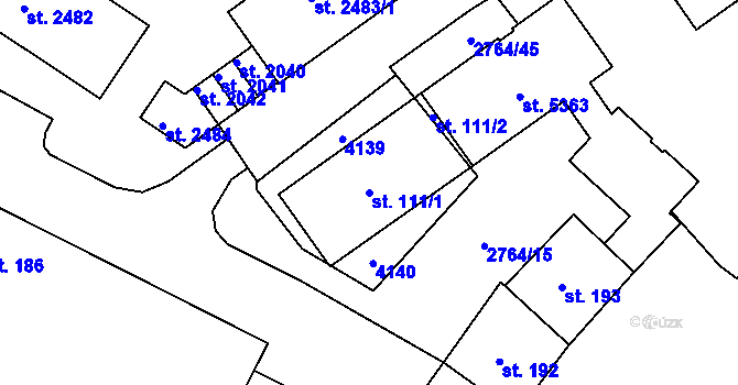 Parcela st. 111/1 v KÚ Rokycany, Katastrální mapa