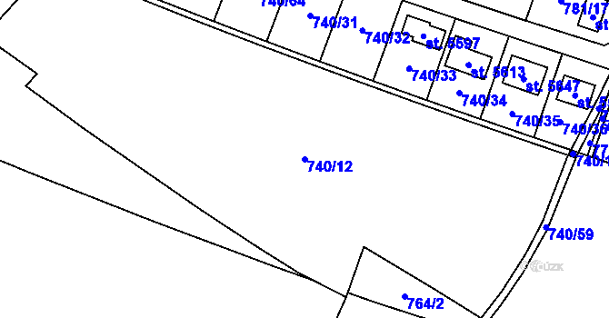 Parcela st. 740/12 v KÚ Rokycany, Katastrální mapa