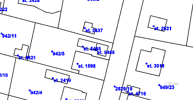 Parcela st. 5488 v KÚ Rokycany, Katastrální mapa