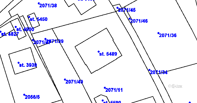Parcela st. 5489 v KÚ Rokycany, Katastrální mapa