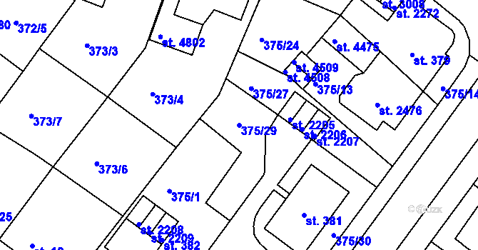 Parcela st. 375/29 v KÚ Rokycany, Katastrální mapa