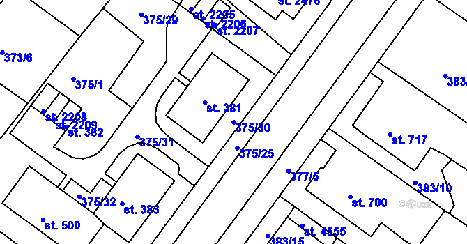 Parcela st. 375/30 v KÚ Rokycany, Katastrální mapa
