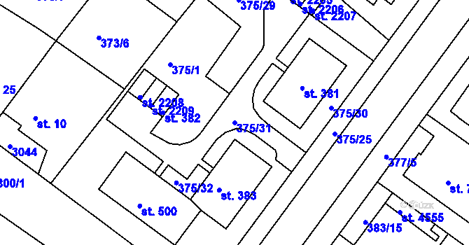 Parcela st. 375/31 v KÚ Rokycany, Katastrální mapa