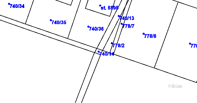 Parcela st. 740/14 v KÚ Rokycany, Katastrální mapa