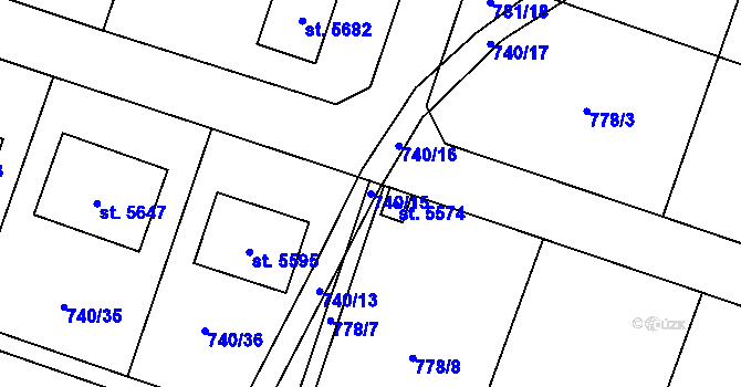 Parcela st. 740/15 v KÚ Rokycany, Katastrální mapa