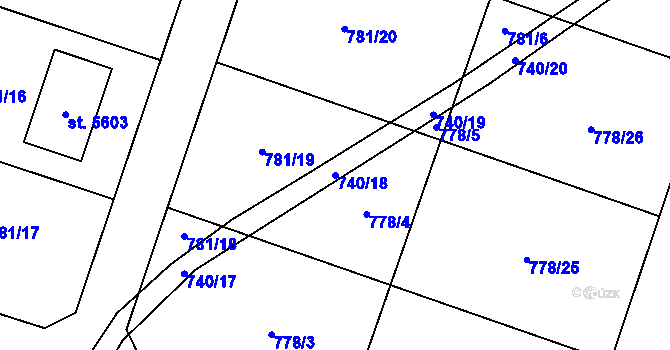 Parcela st. 740/18 v KÚ Rokycany, Katastrální mapa