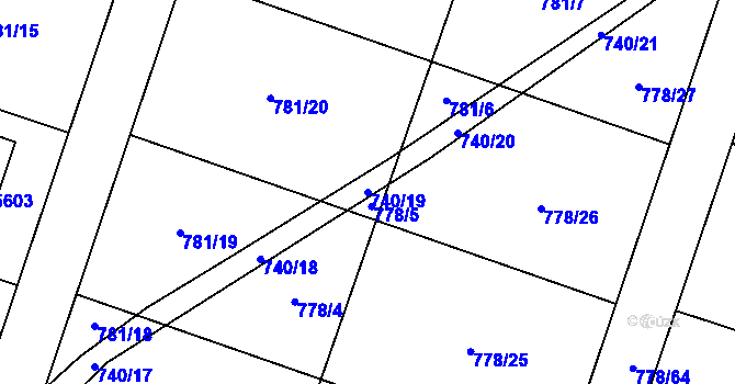 Parcela st. 740/19 v KÚ Rokycany, Katastrální mapa