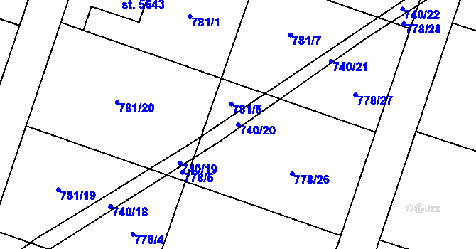 Parcela st. 740/20 v KÚ Rokycany, Katastrální mapa