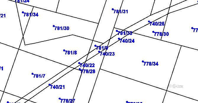 Parcela st. 740/23 v KÚ Rokycany, Katastrální mapa