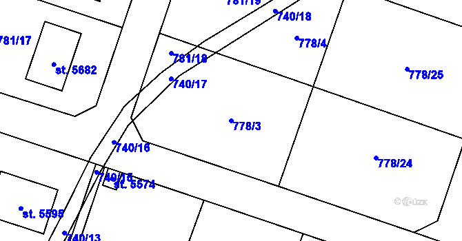 Parcela st. 778/3 v KÚ Rokycany, Katastrální mapa