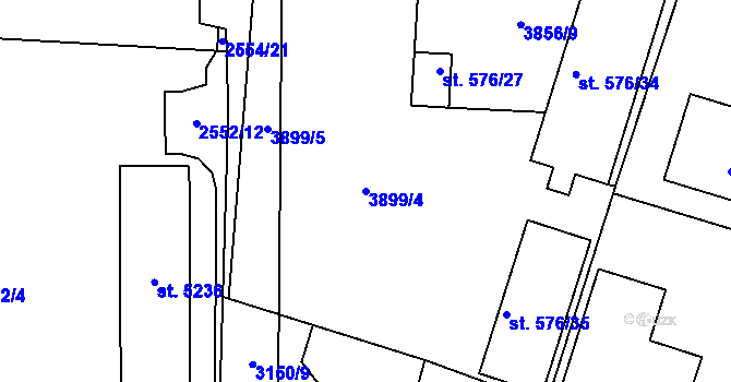 Parcela st. 3899/4 v KÚ Rokycany, Katastrální mapa
