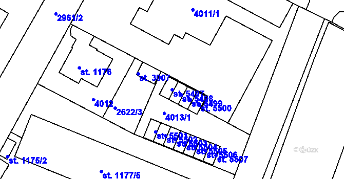 Parcela st. 5497 v KÚ Rokycany, Katastrální mapa