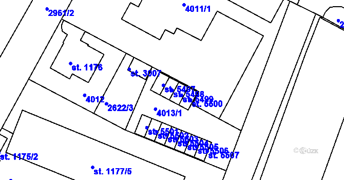 Parcela st. 5498 v KÚ Rokycany, Katastrální mapa