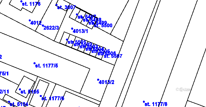 Parcela st. 5507 v KÚ Rokycany, Katastrální mapa