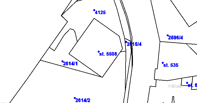 Parcela st. 5508 v KÚ Rokycany, Katastrální mapa