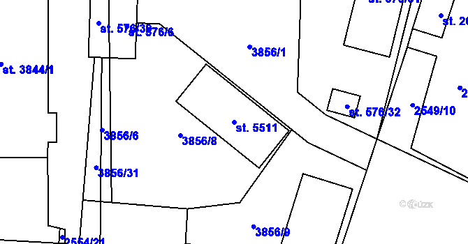 Parcela st. 5511 v KÚ Rokycany, Katastrální mapa