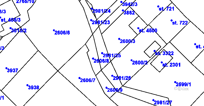 Parcela st. 2981/25 v KÚ Rokycany, Katastrální mapa