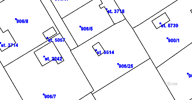 Parcela st. 5514 v KÚ Rokycany, Katastrální mapa