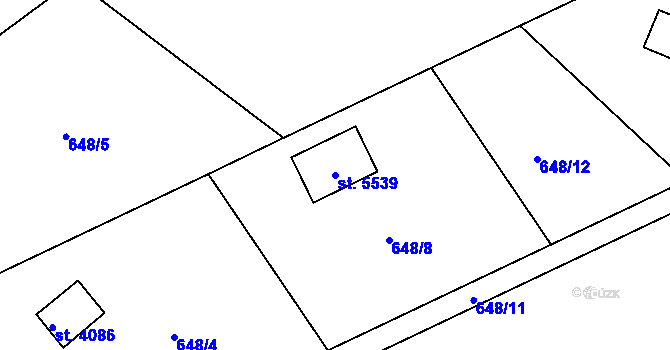 Parcela st. 5539 v KÚ Rokycany, Katastrální mapa