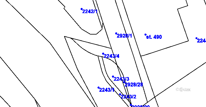 Parcela st. 2243/4 v KÚ Rokycany, Katastrální mapa
