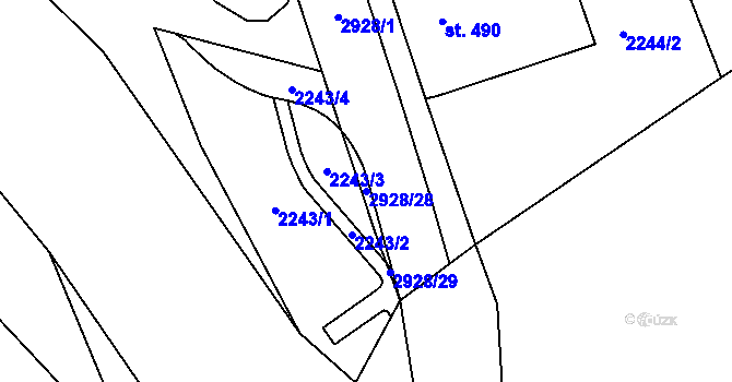Parcela st. 2928/28 v KÚ Rokycany, Katastrální mapa