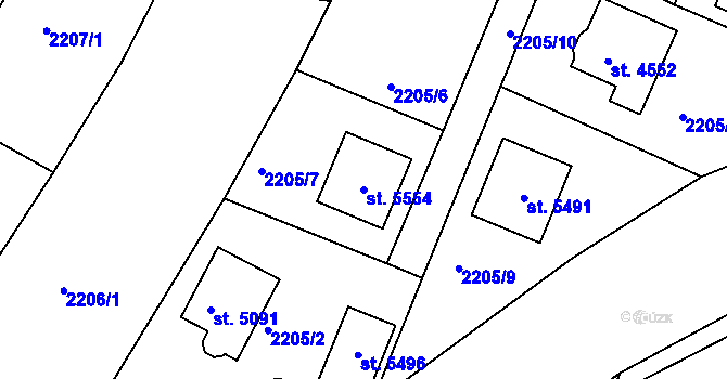 Parcela st. 5554 v KÚ Rokycany, Katastrální mapa