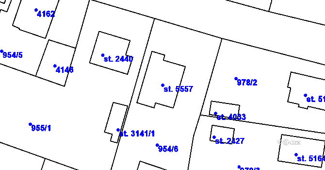 Parcela st. 5557 v KÚ Rokycany, Katastrální mapa