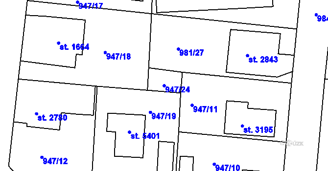 Parcela st. 947/24 v KÚ Rokycany, Katastrální mapa