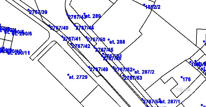 Parcela st. 2767/51 v KÚ Rokycany, Katastrální mapa