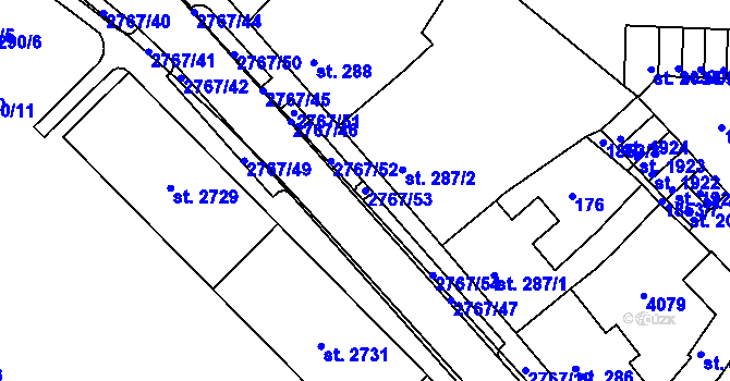Parcela st. 2767/53 v KÚ Rokycany, Katastrální mapa