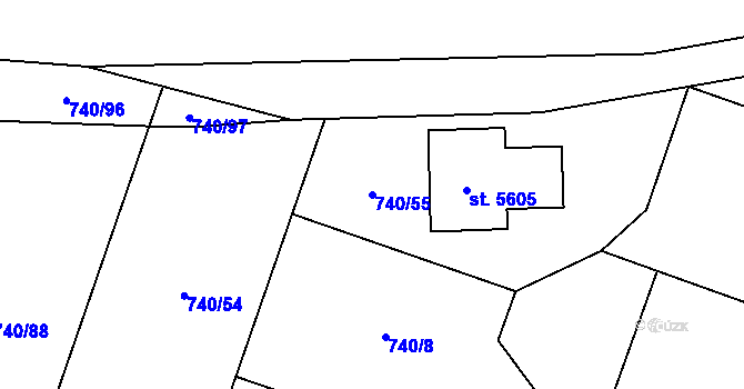Parcela st. 740/55 v KÚ Rokycany, Katastrální mapa