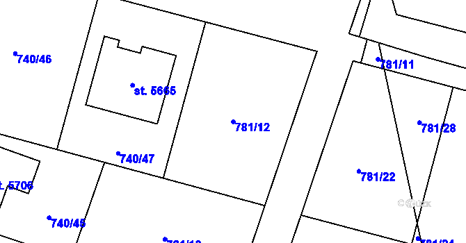 Parcela st. 781/12 v KÚ Rokycany, Katastrální mapa