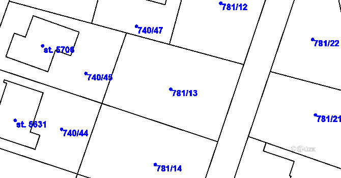 Parcela st. 781/13 v KÚ Rokycany, Katastrální mapa
