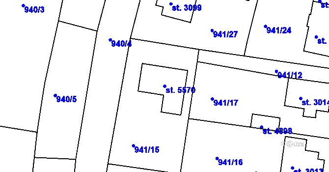 Parcela st. 5570 v KÚ Rokycany, Katastrální mapa
