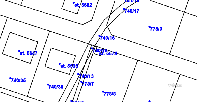 Parcela st. 5574 v KÚ Rokycany, Katastrální mapa