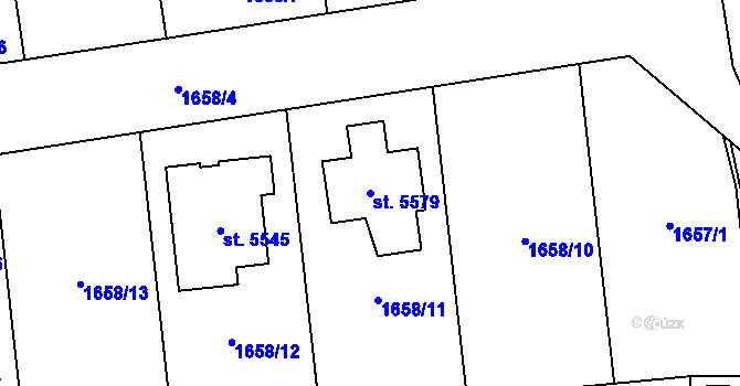 Parcela st. 5579 v KÚ Rokycany, Katastrální mapa