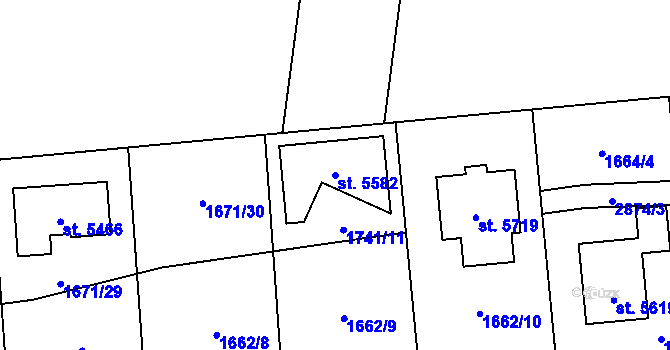 Parcela st. 5582 v KÚ Rokycany, Katastrální mapa