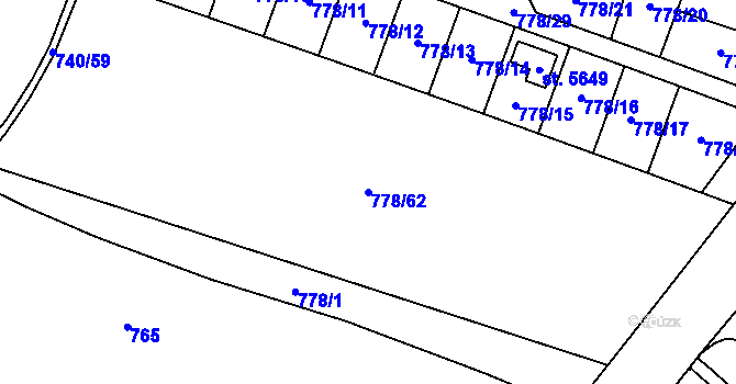Parcela st. 778/62 v KÚ Rokycany, Katastrální mapa