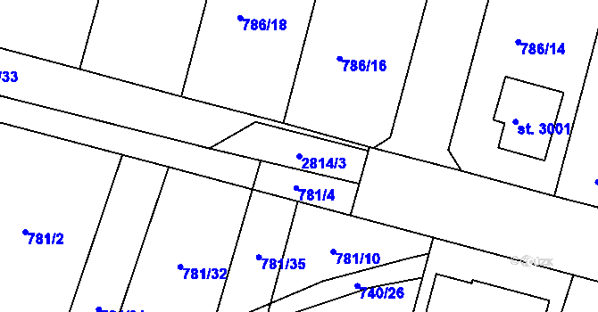 Parcela st. 2814/3 v KÚ Rokycany, Katastrální mapa