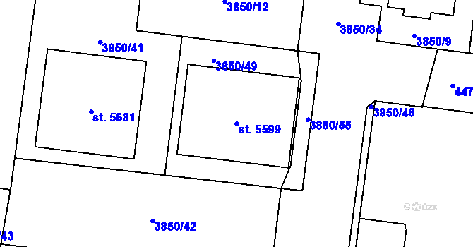 Parcela st. 5599 v KÚ Rokycany, Katastrální mapa