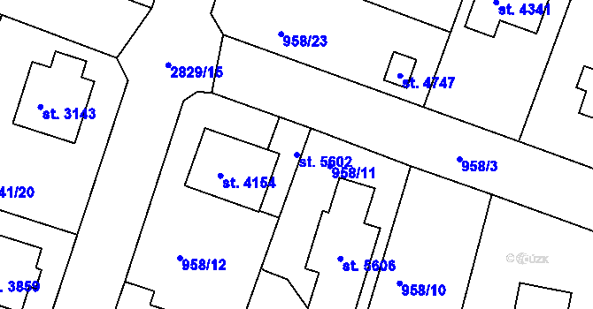 Parcela st. 5602 v KÚ Rokycany, Katastrální mapa