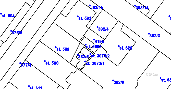 Parcela st. 5608 v KÚ Rokycany, Katastrální mapa