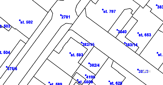 Parcela st. 382/15 v KÚ Rokycany, Katastrální mapa