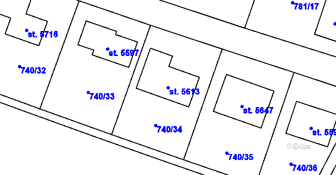 Parcela st. 5613 v KÚ Rokycany, Katastrální mapa