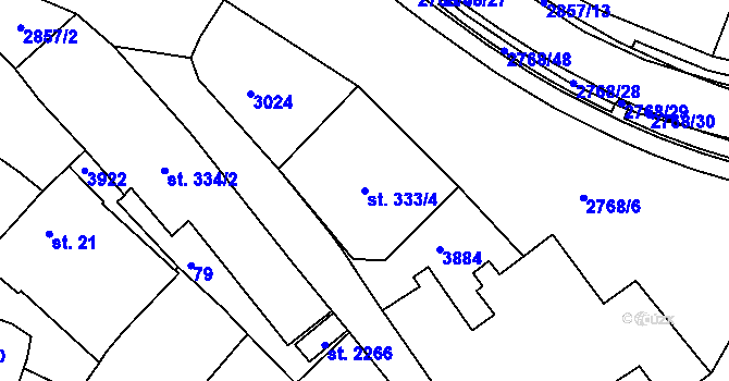 Parcela st. 333/4 v KÚ Rokycany, Katastrální mapa