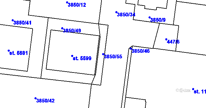 Parcela st. 3850/55 v KÚ Rokycany, Katastrální mapa