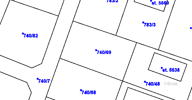 Parcela st. 740/69 v KÚ Rokycany, Katastrální mapa