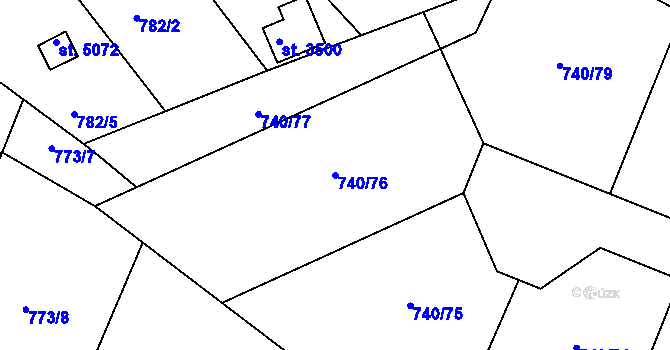 Parcela st. 740/76 v KÚ Rokycany, Katastrální mapa